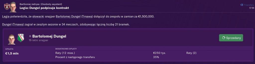 Transfer Dungela do Legii