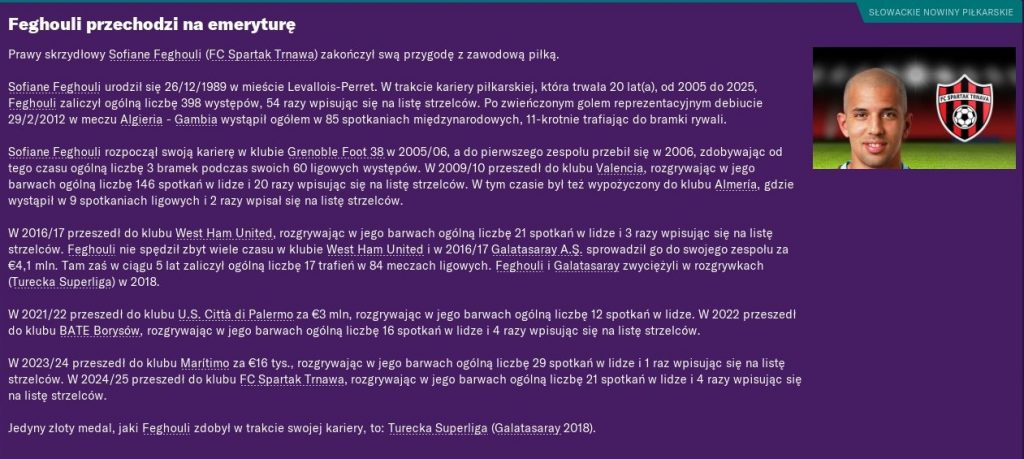 Feghouli na emeryturze